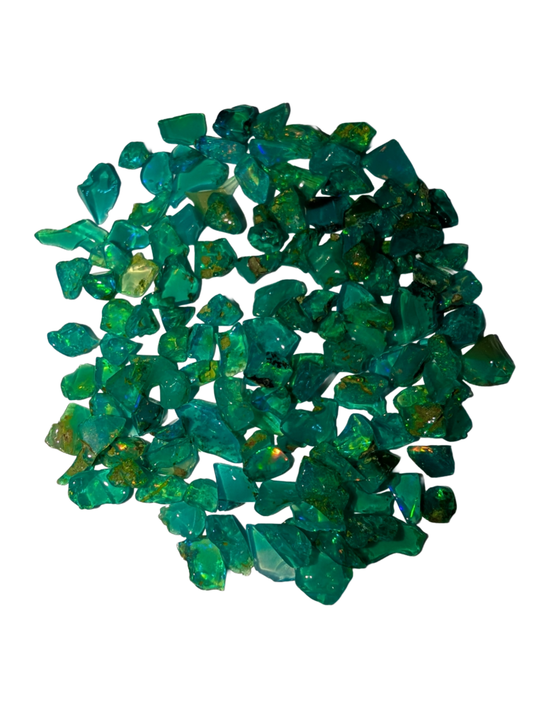 Emerald Forest Opal
Deeply vibrant and lush, these Emerald Forest opals capture the essence of nature. With their intense green glow and subtle golden undertones, they provide a timeless and luxurious feel to any custom ring.